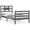 Grey Bed Frame with Headboard 90x200 cm | Solid Wood Elegance