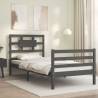 Grey Bed Frame with Headboard 90x200 cm | Solid Wood Elegance