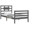 Grey Bed Frame with Headboard 90x200 cm | Solid Wood Elegance