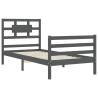 Grey Bed Frame with Headboard 90x200 cm | Solid Wood Elegance