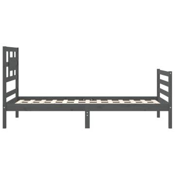 Grey Bed Frame with Headboard 90x200 cm | Solid Wood Elegance