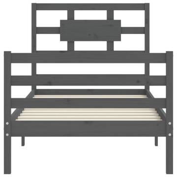 Grey Bed Frame with Headboard 90x200 cm | Solid Wood Elegance