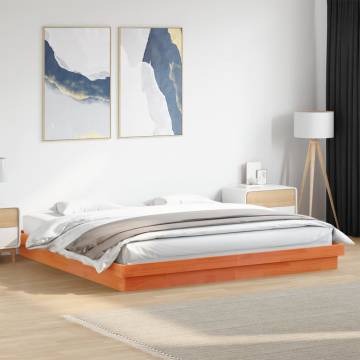 LED Bed Frame in Wax Brown - Solid Pine, 200x200 cm | HipoMarket