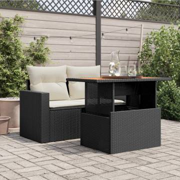 Stylish Black Garden Table - Poly Rattan & Acacia Wood