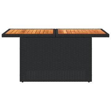 Stylish Black Garden Table - Poly Rattan & Acacia Wood