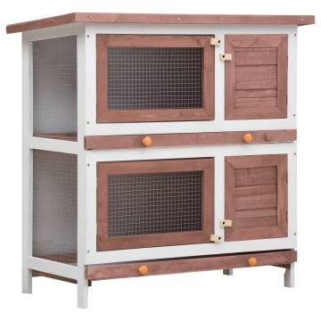 Outdoor Rabbit Hutch 4 Doors - Cozy Brown Wooden Enclosure