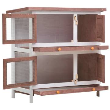 Outdoor Rabbit Hutch 4 Doors - Cozy Brown Wooden Enclosure