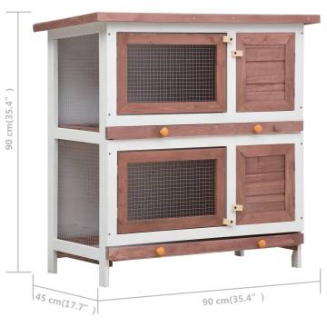 Outdoor Rabbit Hutch 4 Doors - Cozy Brown Wooden Enclosure