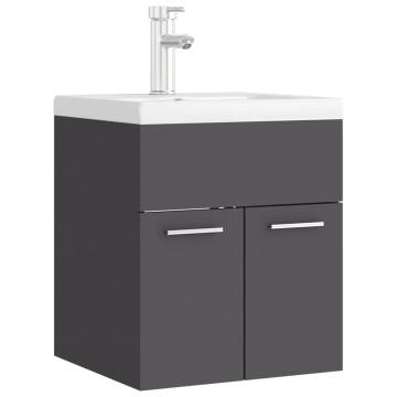 Stylish Sink Cabinet with Built-in Basin | Grey Engineered Wood