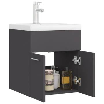 Stylish Sink Cabinet with Built-in Basin | Grey Engineered Wood