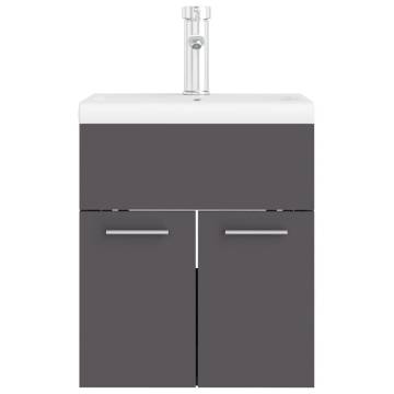 Stylish Sink Cabinet with Built-in Basin | Grey Engineered Wood