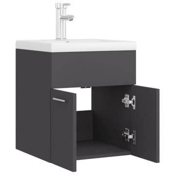 Stylish Sink Cabinet with Built-in Basin | Grey Engineered Wood