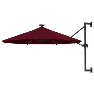 300 cm Burgundy Wall-Mounted Parasol with LEDs - Hipomarket