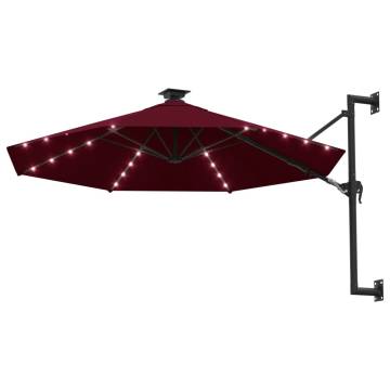 300 cm Burgundy Wall-Mounted Parasol with LEDs - Hipomarket