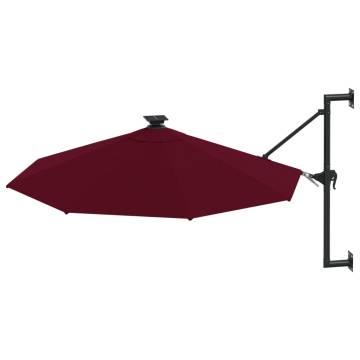 300 cm Burgundy Wall-Mounted Parasol with LEDs - Hipomarket