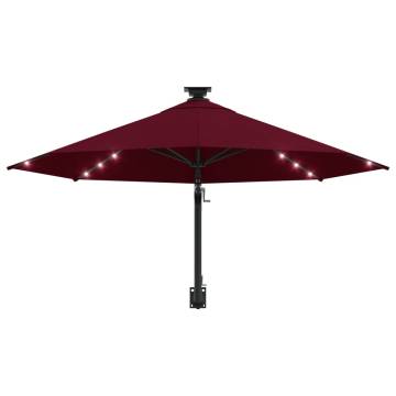 300 cm Burgundy Wall-Mounted Parasol with LEDs - Hipomarket