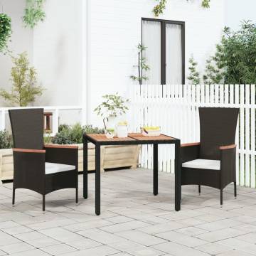 Garden Table with Wooden Top – Black Poly Rattan & Acacia