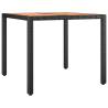 Garden Table with Wooden Top – Black Poly Rattan & Acacia