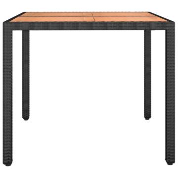 Garden Table with Wooden Top – Black Poly Rattan & Acacia