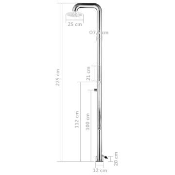 Garden Shower 225 cm Stainless Steel - Modern Outdoor Design