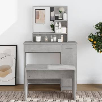 Stylish Dressing Table with Mirror - Concrete Grey 86.5x35x136 cm