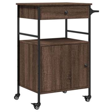 Brown Oak Kitchen Trolley - Stylish Storage Solution