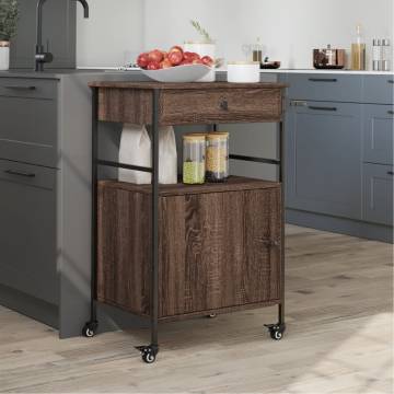 Brown Oak Kitchen Trolley - Stylish Storage Solution