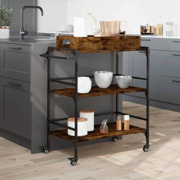 Stylish Smoked Oak Kitchen Trolley - 81.5x41x92.5 cm