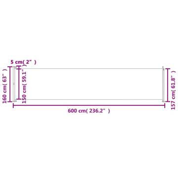 Patio Retractable Side Awning 160x600 cm - Cream