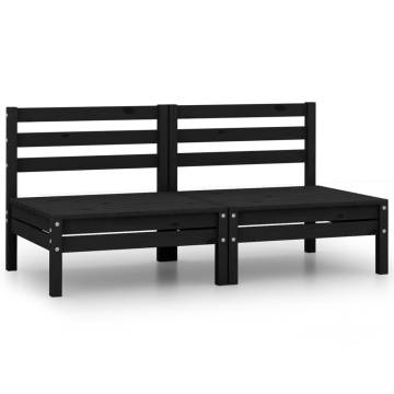 Garden Middle Sofas - 2 pcs Black Solid Pinewood | HipoMarket