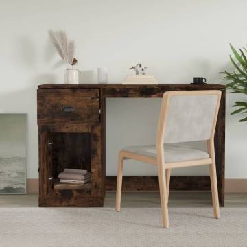 Modern Desk with Drawer in Smoked Oak - 115x50x75 cm