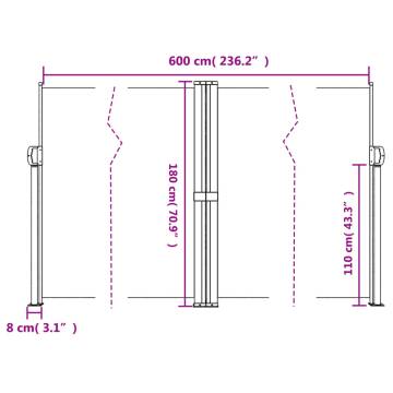 Retractable Side Awning Red 180x600 cm - Private Oasis