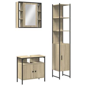 3 Piece Bathroom Cabinet Set in Sonoma Oak - Stylish Storage