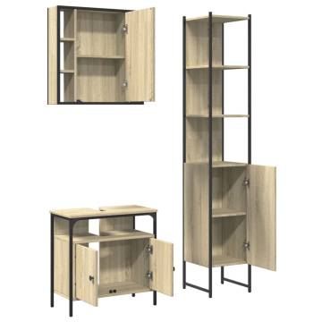 3 Piece Bathroom Cabinet Set in Sonoma Oak - Stylish Storage