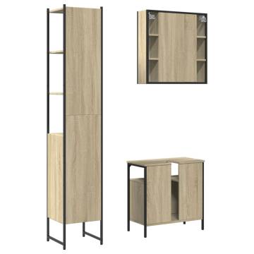 3 Piece Bathroom Cabinet Set in Sonoma Oak - Stylish Storage