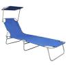 Folding Sun Lounger with Canopy - Blue Aluminium Comfort