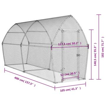 Chicken Cage Silver 400x105x182 cm | Galvanised Steel