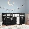 Kids' Loft Bed with Curtains White&Black 90x190cm Solid Wood Pine Colour black Size 90 x 190cm 