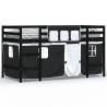 Kids' Loft Bed with Curtains - Solid Pine Wood, White & Black