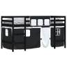 Kids' Loft Bed with Curtains - Solid Pine Wood, White & Black