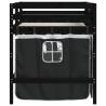 Kids' Loft Bed with Curtains - Solid Pine Wood, White & Black