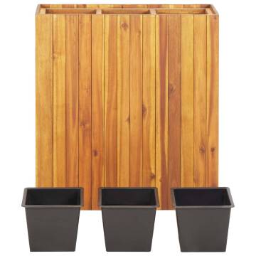 Garden Raised Bed with 3 Pots - Solid Acacia Wood