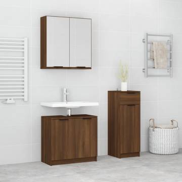 3 Piece Bathroom Cabinet Set in Brown Oak - Stylish Storage