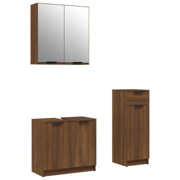 3 Piece Bathroom Cabinet Set in Brown Oak - Stylish Storage