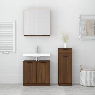 3 Piece Bathroom Cabinet Set in Brown Oak - Stylish Storage