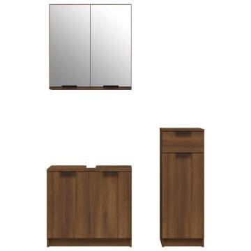 3 Piece Bathroom Cabinet Set in Brown Oak - Stylish Storage