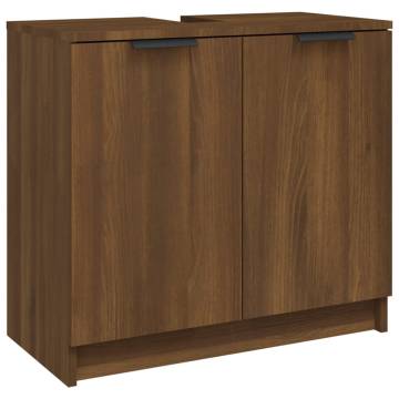 3 Piece Bathroom Cabinet Set in Brown Oak - Stylish Storage