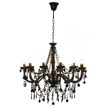 Elegant Black Beaded Chandelier - 12 x E14 Bulbs