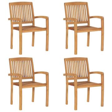 Stacking Garden Chairs 4 pcs Solid Teak Wood - Rustic Charm