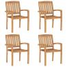 Stacking Garden Chairs 4 pcs Solid Teak Wood - Rustic Charm